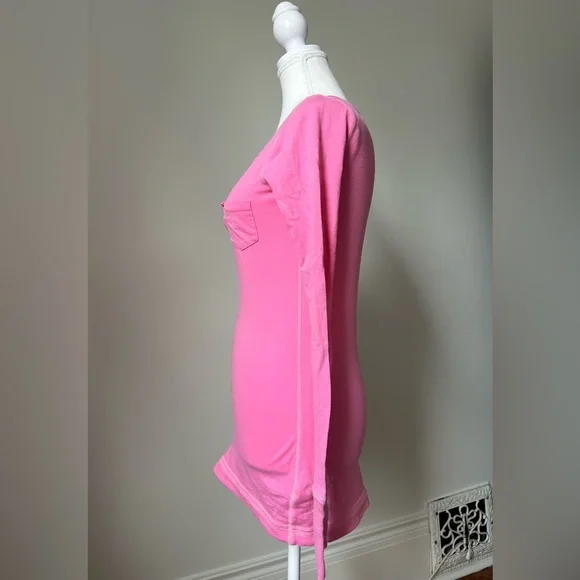 ABERCROMBIE & FITCH Vintage 100% Cotton Pink Deep Vneck Long Sleeve Size S - Picture 3 of 7